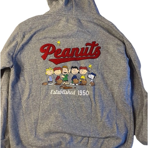 Peanuts Snoopy Hoodie Women’s Heather Gray Large (12-14)  Character Embroidery - Picture 4 of 6